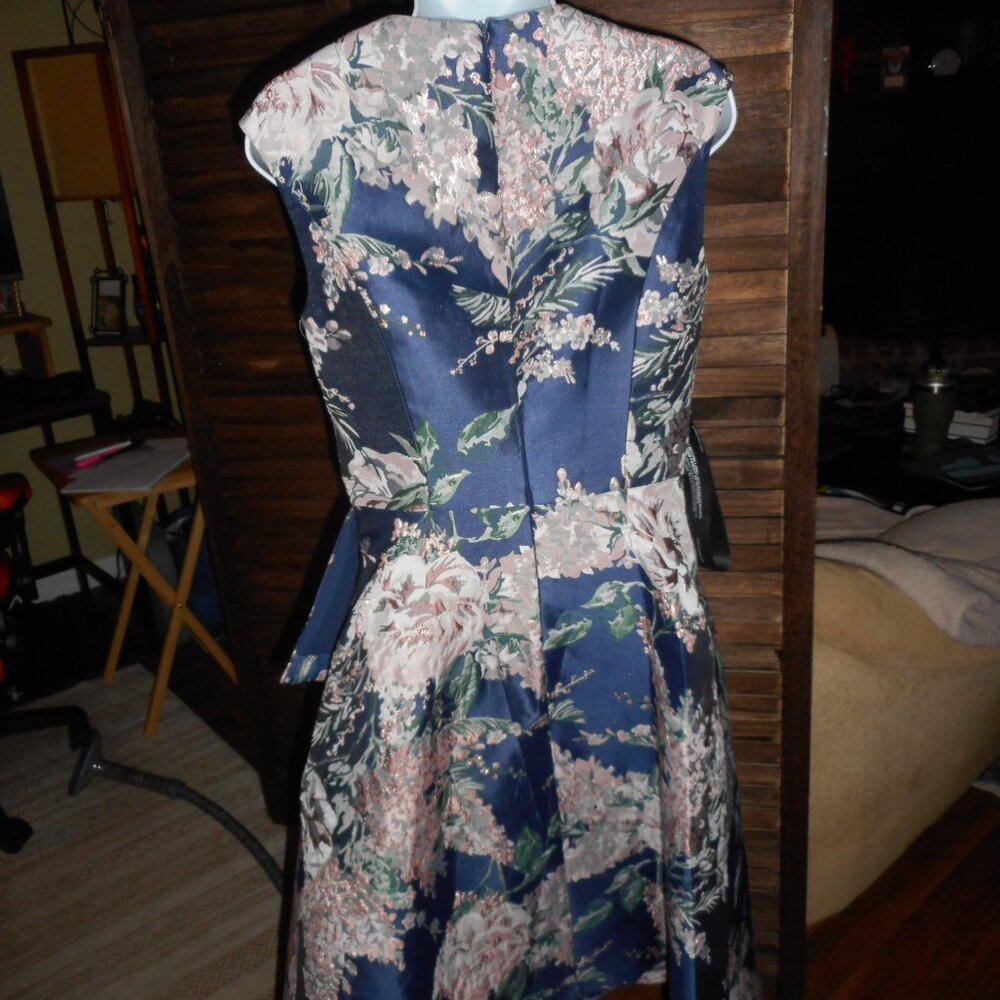 NWT Kay Unger metallic jewel and pastel floral tea dress, size 4 - Picture 8 of 12